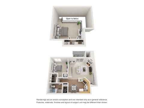 Floor plan for 1 bed, 1 bath, 942 sqft